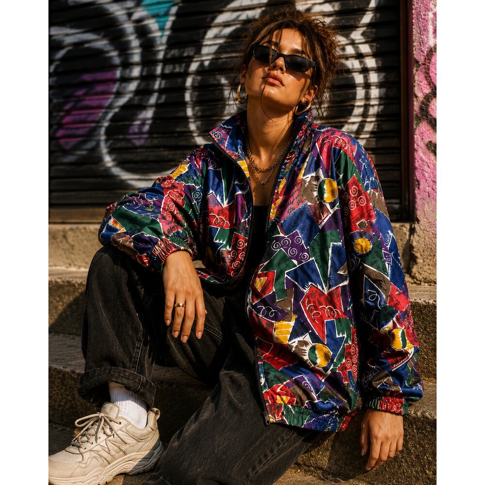 Vintage 90s Outbrook Abstract Windbreaker Jacket XL Retro